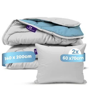 eazydekbed® - Zomerdekbed - Blauw/Grijs + Gratis Kussenslopen