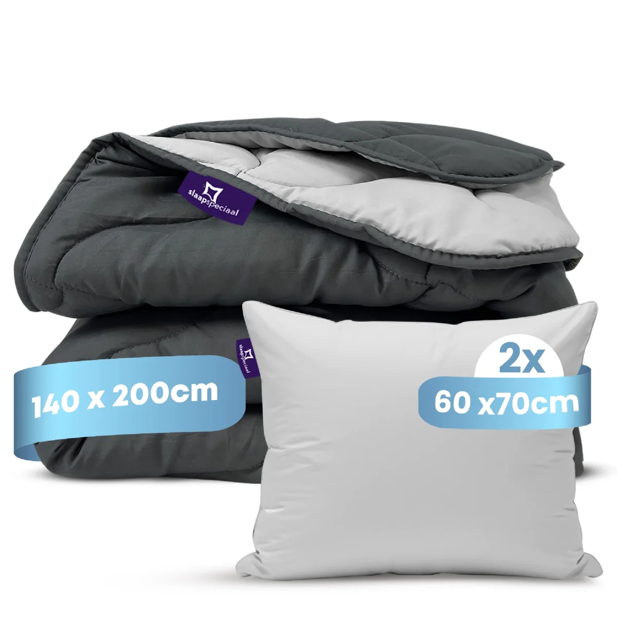 eazydekbed® - Zomerdekbed - Antraciet/Grijs + Gratis Kussenslopen