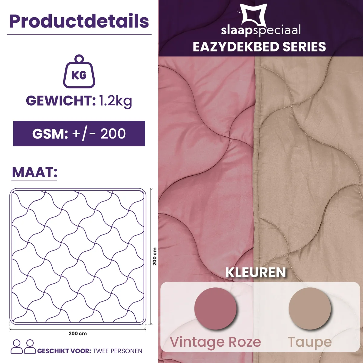 eazydekbed® - Zomerdekbed - Rose/Taupe - Afbeelding 8