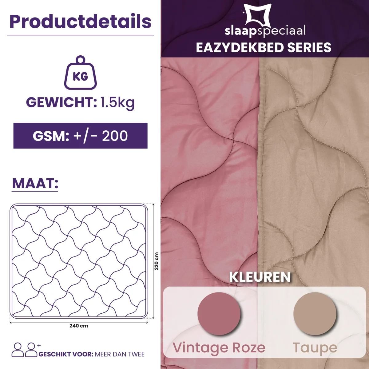 eazydekbed® - Zomerdekbed - Rose/Taupe - Afbeelding 9