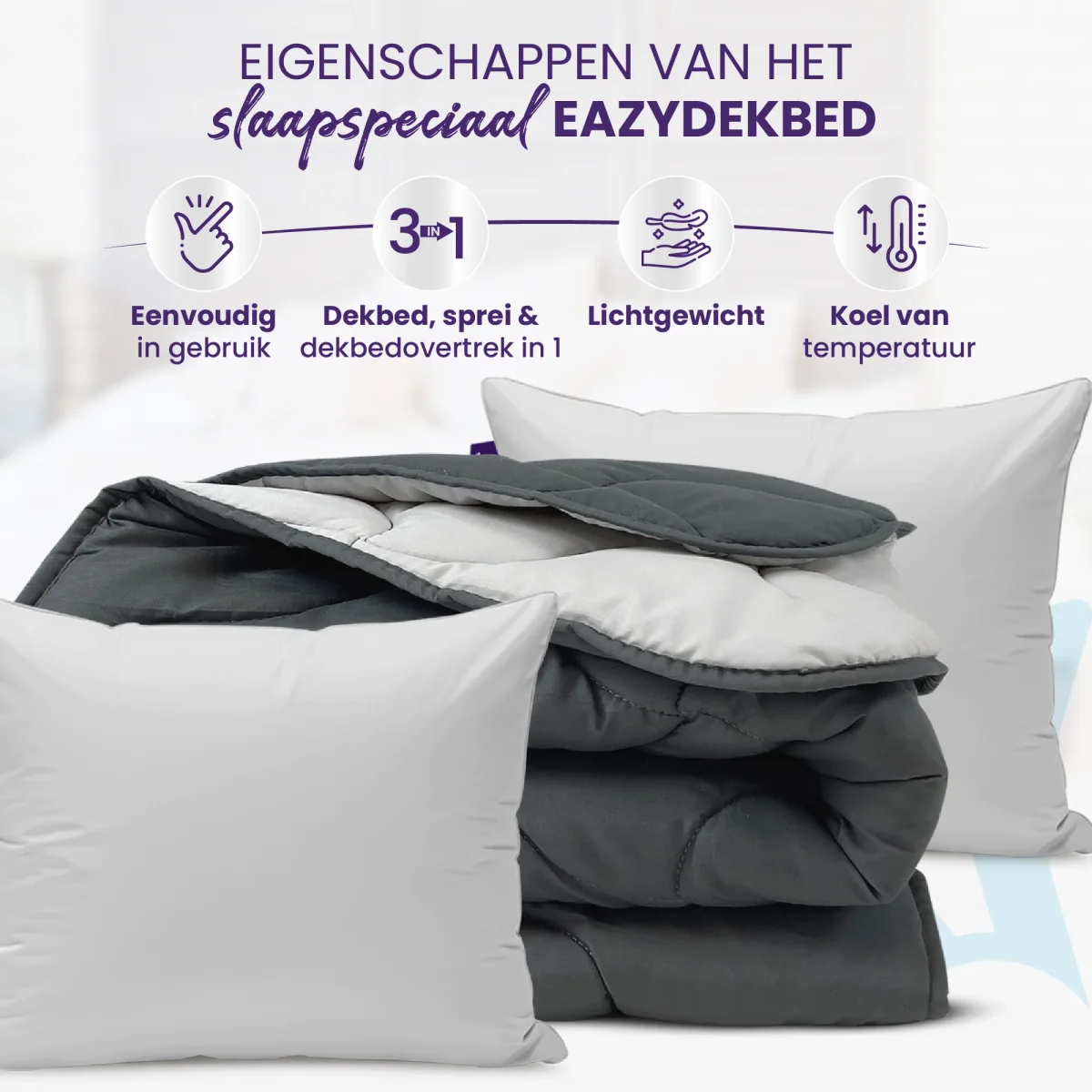 eazydekbed® - Zomerdekbed - Antraciet/Grijs + Gratis Kussenslopen - Afbeelding 7