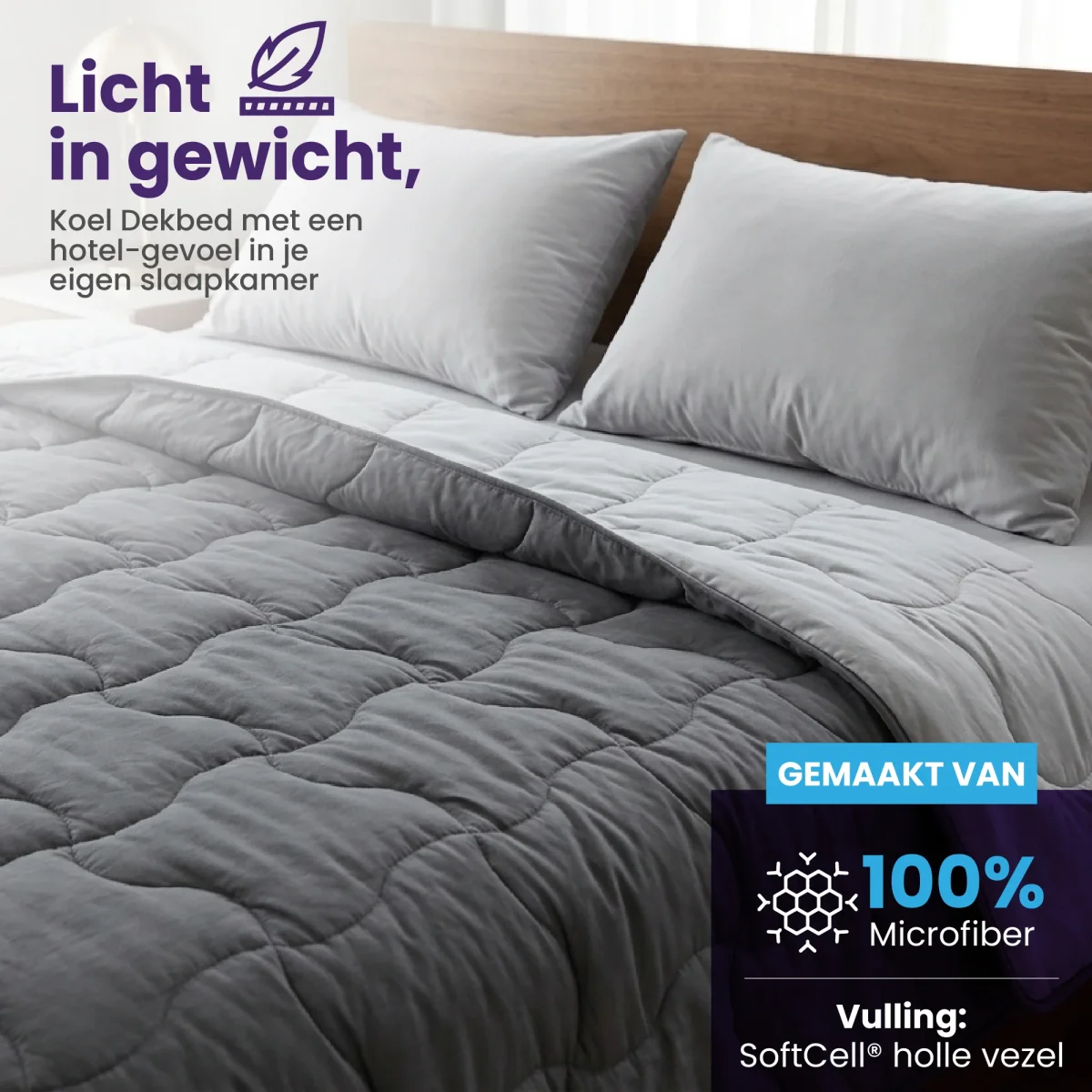 eazydekbed® - Zomerdekbed - Antraciet/Grijs + Gratis Kussenslopen - Afbeelding 9