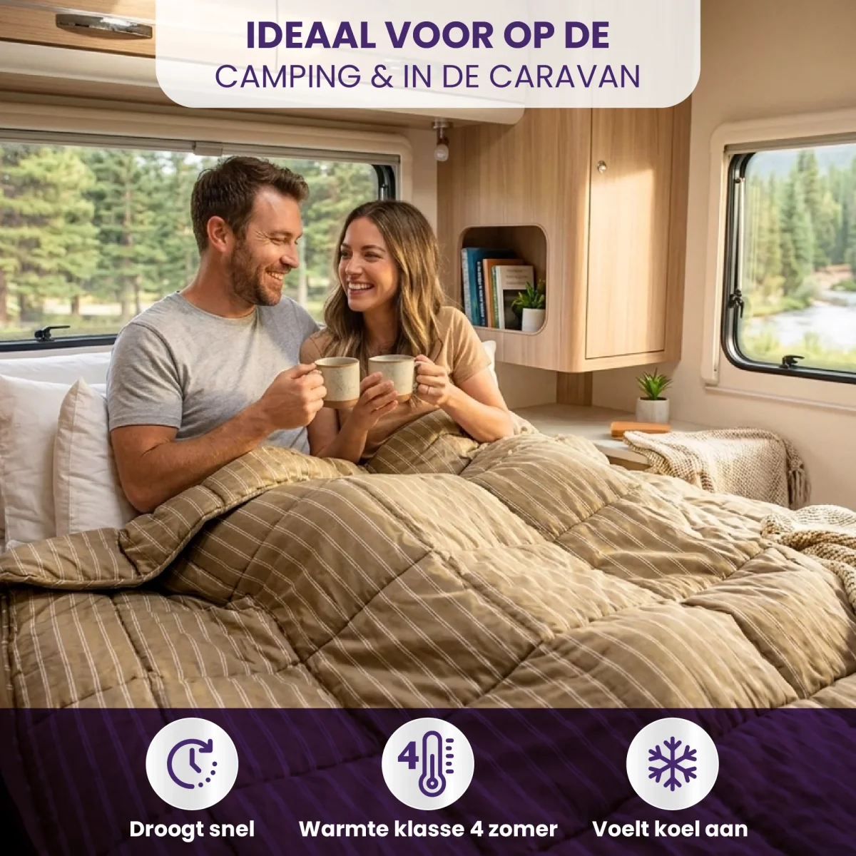 eazydekbed® - Zomerdekbed - Taupe Stripe - Afbeelding 9