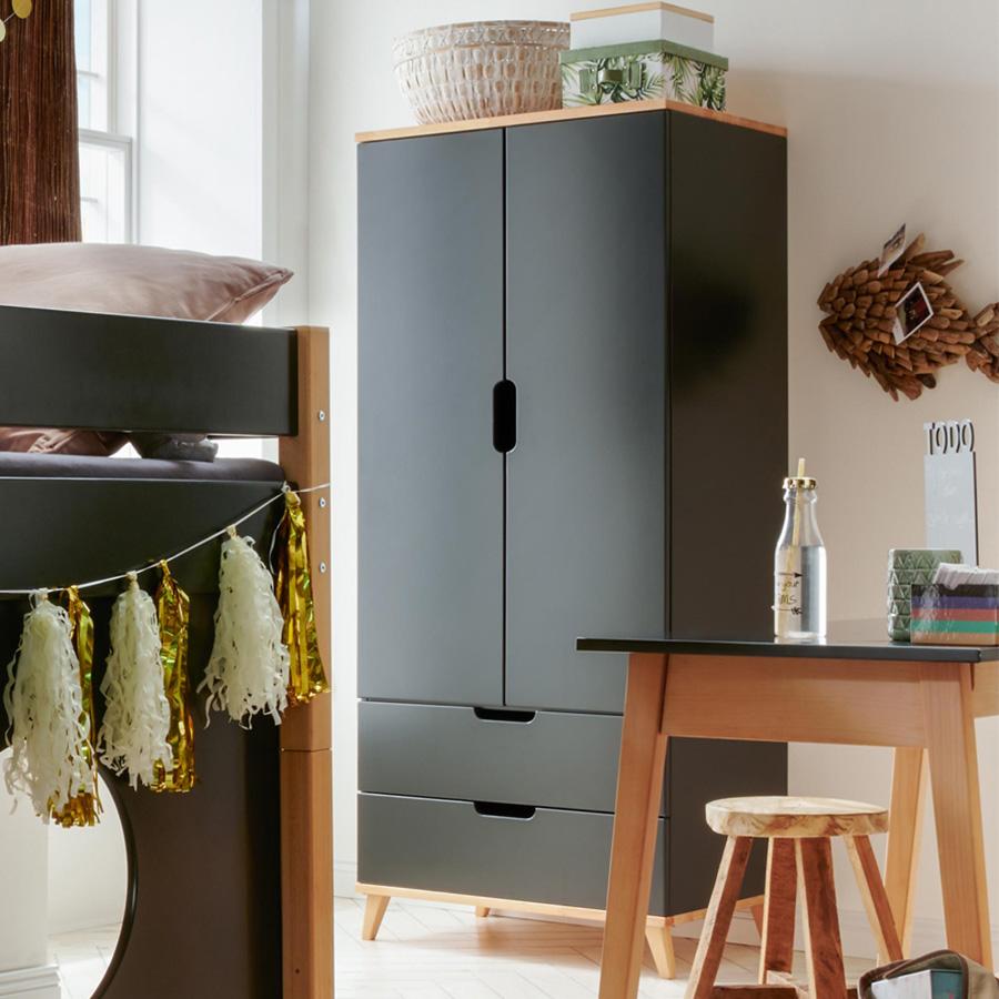 Infanskids Color 2-deurskast met 2 laden – Antraciet/Naturel