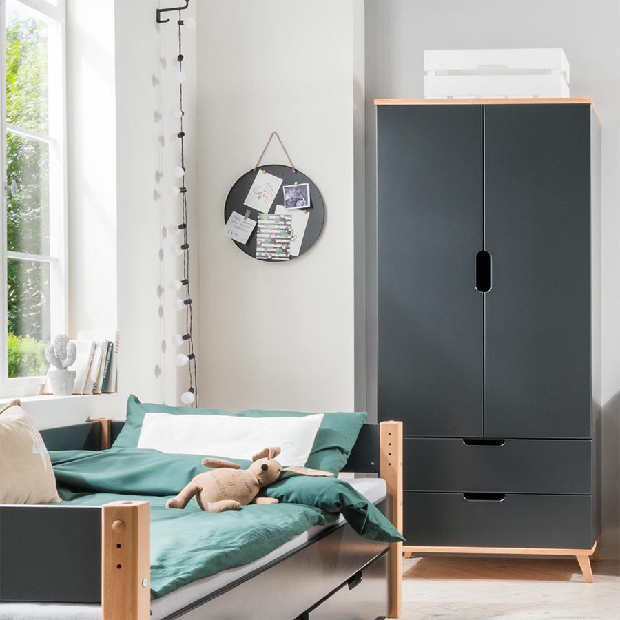 Infanskids Color 2-deurskast met 2 laden – Antraciet/Naturel - Afbeelding 4