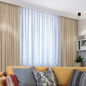 LEMONI verduisterende gordijnen met ringen – kant en klaar – 300 x 260 cm – beige