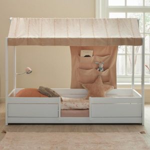 Lifetime 4-in-1 bed Essence – Peach (Incl. stoffen dak en opbergwand) – Wit of Whitewash