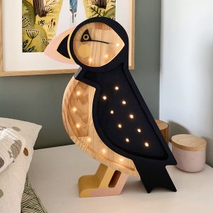 Peekaboo handgemaakte houten (nacht)lamp Papegaaiduiker – Naturel
