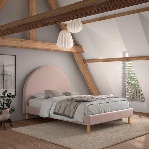 Vipack gestoffeerd bed Moon 140 x 200- Roze Bouclé